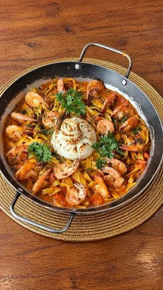 Tagliatelle with Burrata and Shrimp